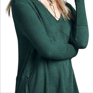 Free People Green Waffle Knit Thermal Shirt